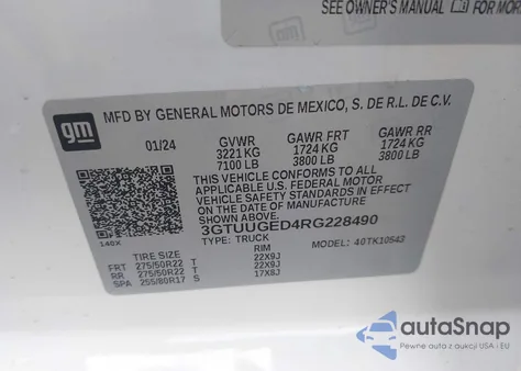 2024 GMC Sierra 1500 4Wd Short Box Denali from USA, damaged, VIN 3GTUUGED4RG228490